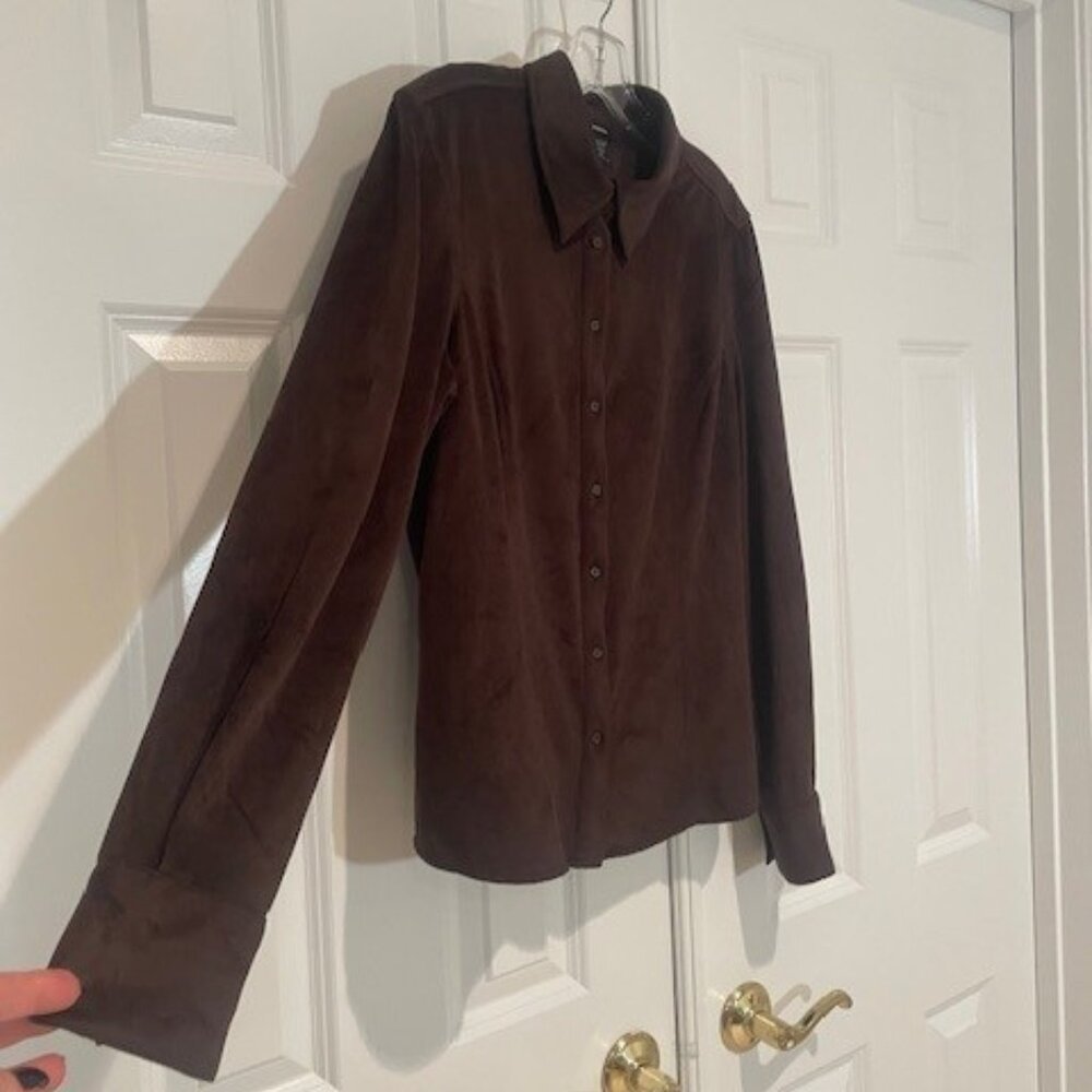 Express Faux Suede Button Front Chocolate Brown Shirt – XL